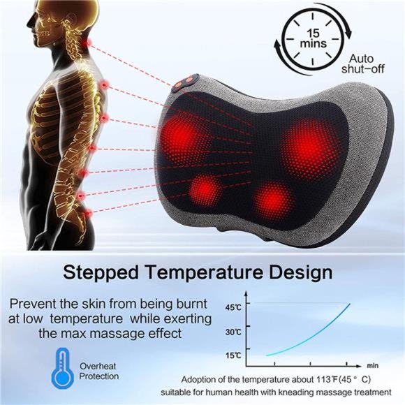 Back Massager with Heat,Shiatsu Back and Neck Massager with Deep Tissue Kneading - Picture 4 of 7